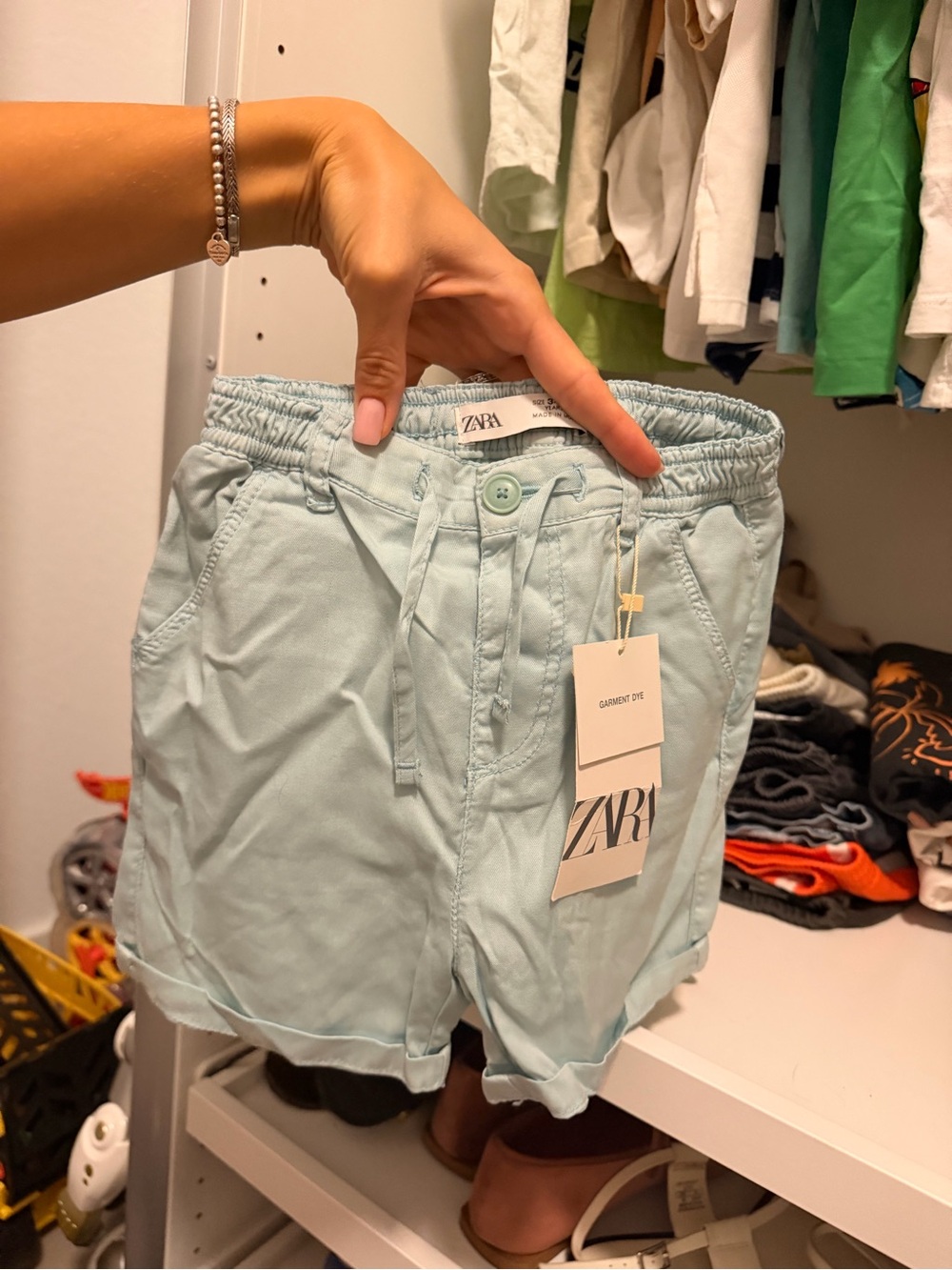 ZARA Light Blue toddler boys girls 3/4 years Drawstring Cotton Shorts